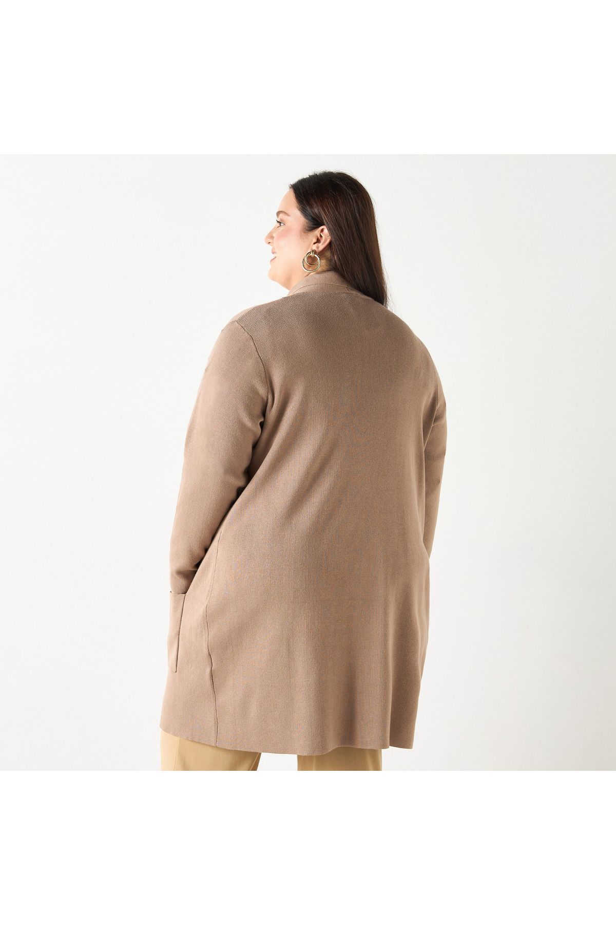 Ulla Popken-Plus Size Ulla Popken Solid Cardigan with Pockets 3