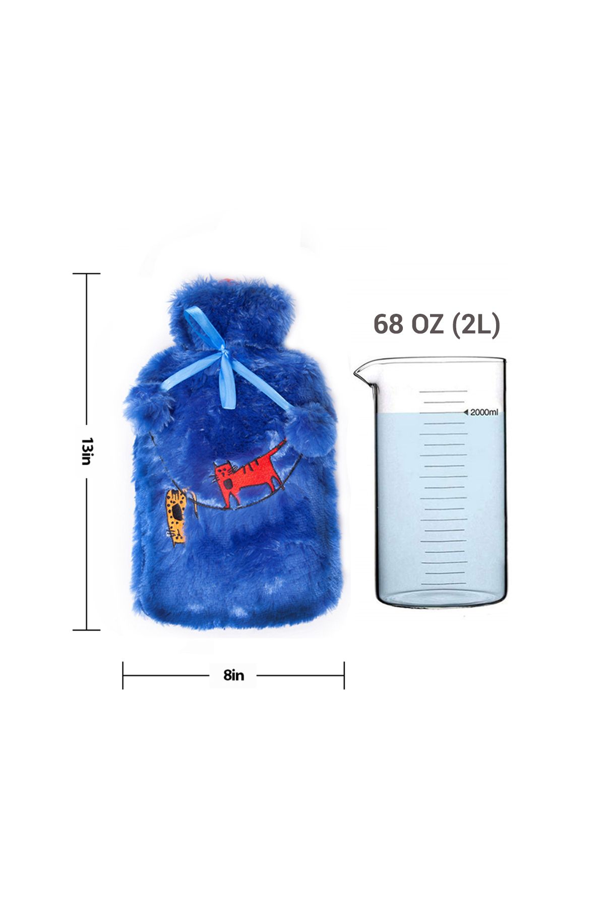 Biggdesign-Biggdesign Cats Blue Hot Water Bottle with Soft Plush Cover 68 OZ 6