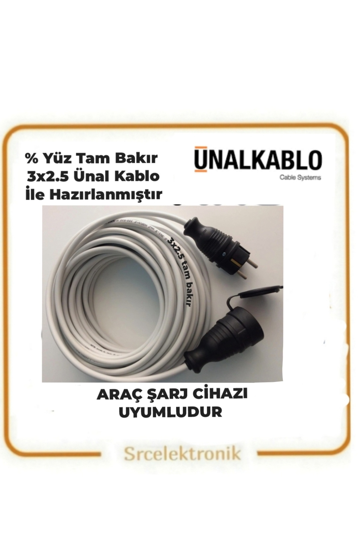RUBBERIZED SINGLE 15 Meter 3x2.5 UNAL CABLE Full Copper MOBILE Grounded Extension Mobile (Car charging compatible)