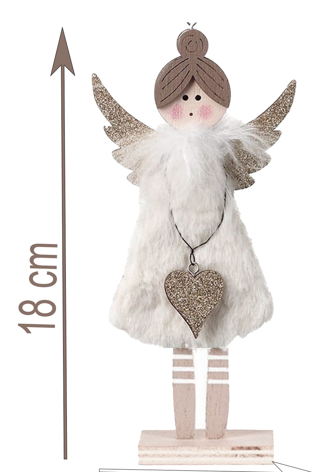 Sole-Christmas Ornament Decorative Wooden Angel Figurine with Plush Dress - 19 cm 4