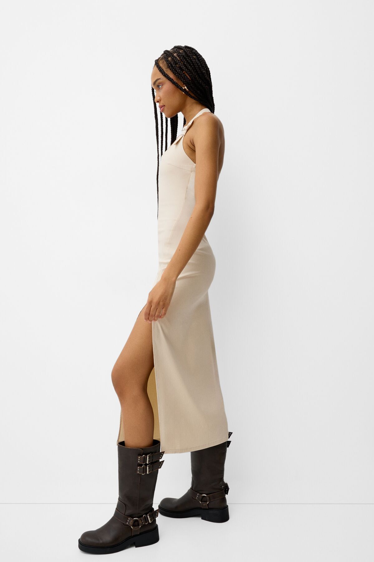 Bershka-Bengaline strappy midi dress with buckle 5