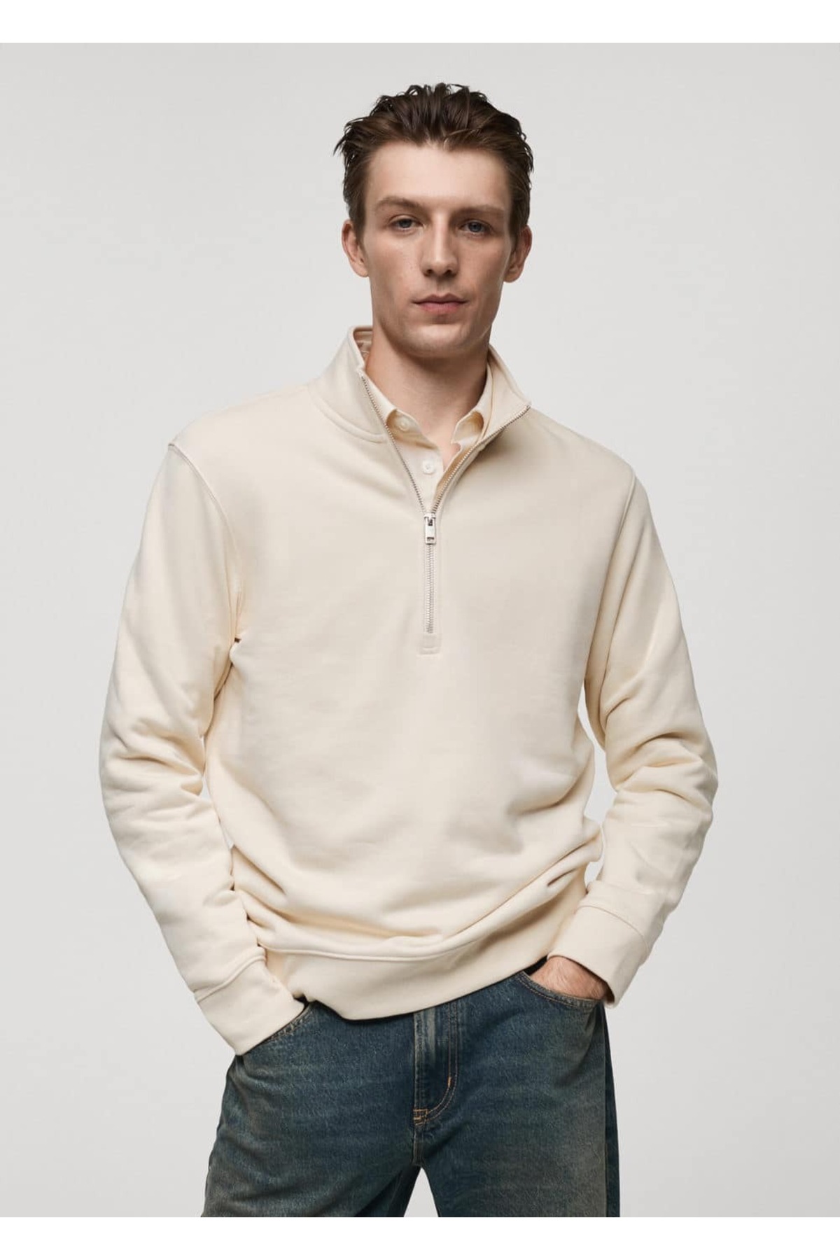 Yakası fermuarlı pamuklu sweatshirt