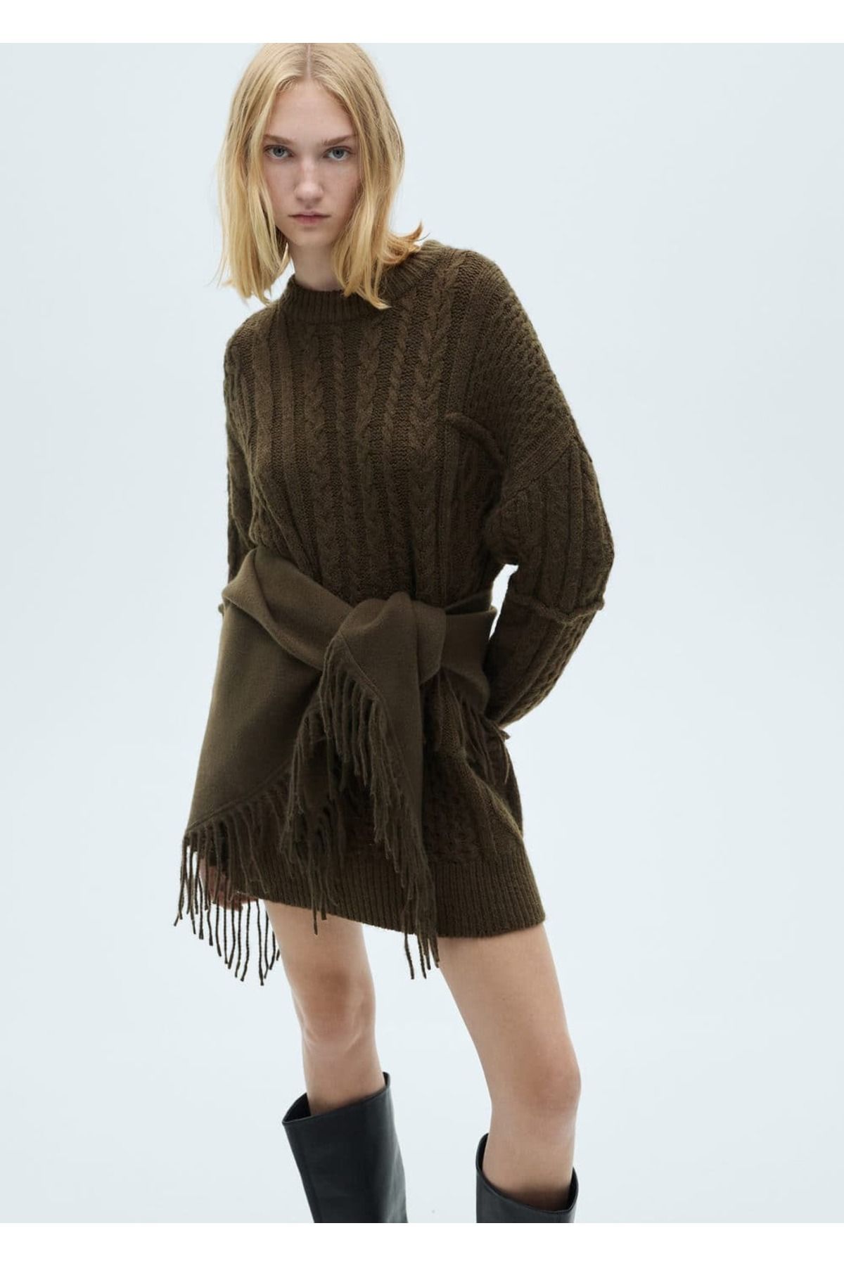 MANGO Woman-Knitted Patterned Dress 1