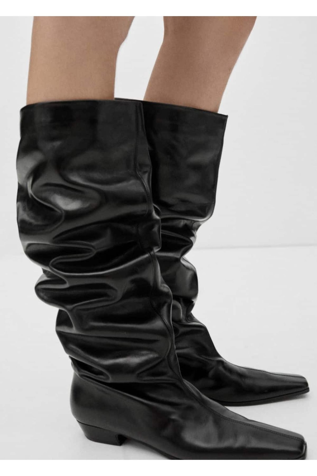 MANGO Woman-100% Leather High Boots 7