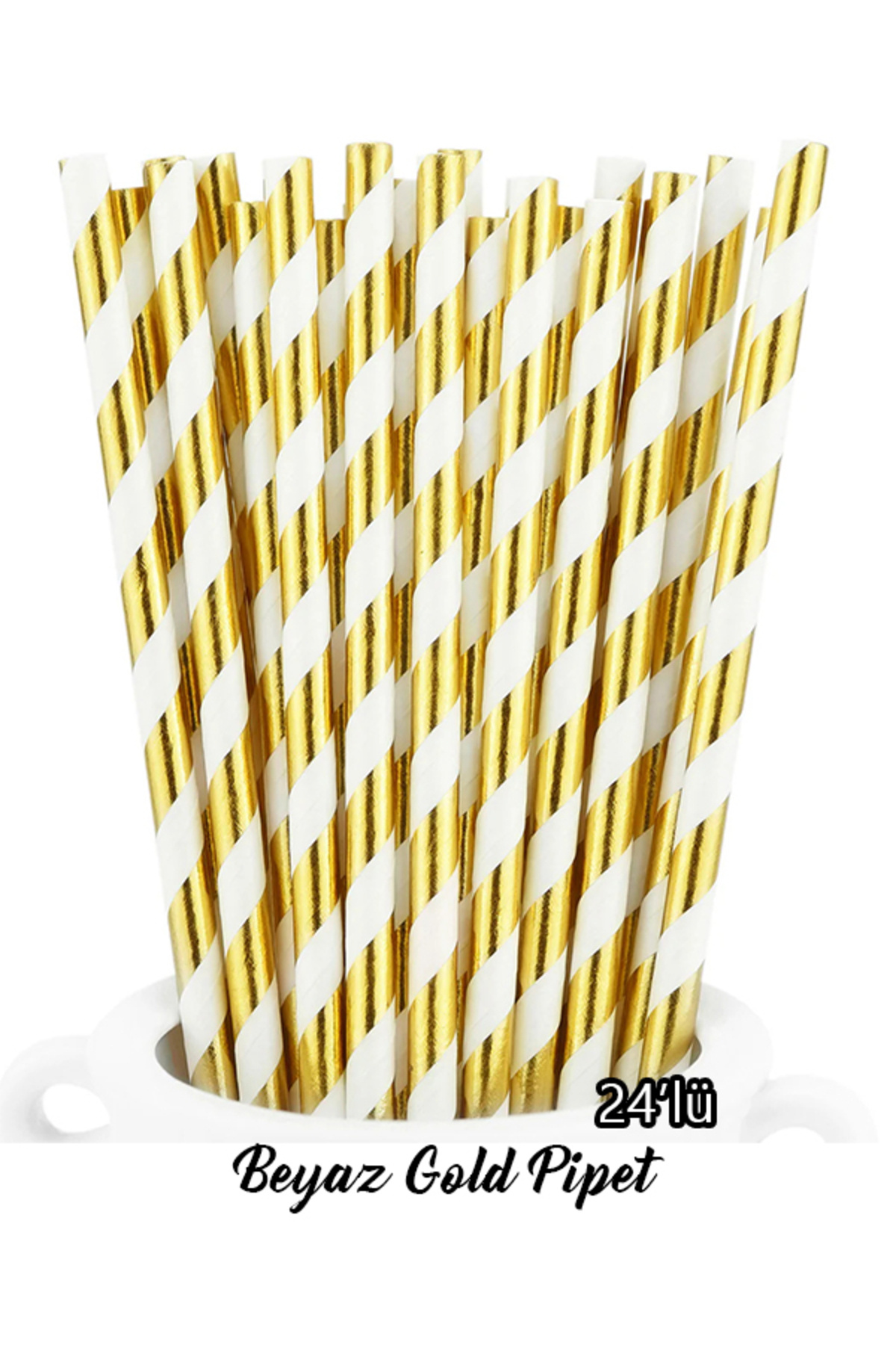 parti pera Gold Beyaz Kağıt Pipet 24 Adet