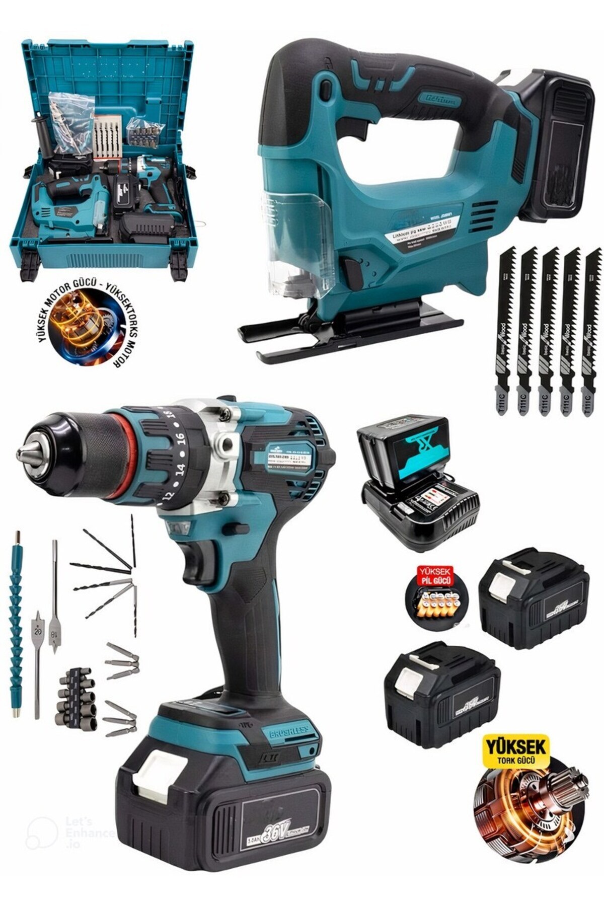 DYNAMİC MAX 2'Lİ ÇİFT AKÜLÜ VİDALAMA MATKAP 13 MM ÇELİK MANDREN VE DEKUPAJ MARANGOZ AHŞAP SÜPER SET MAKİNELERİ