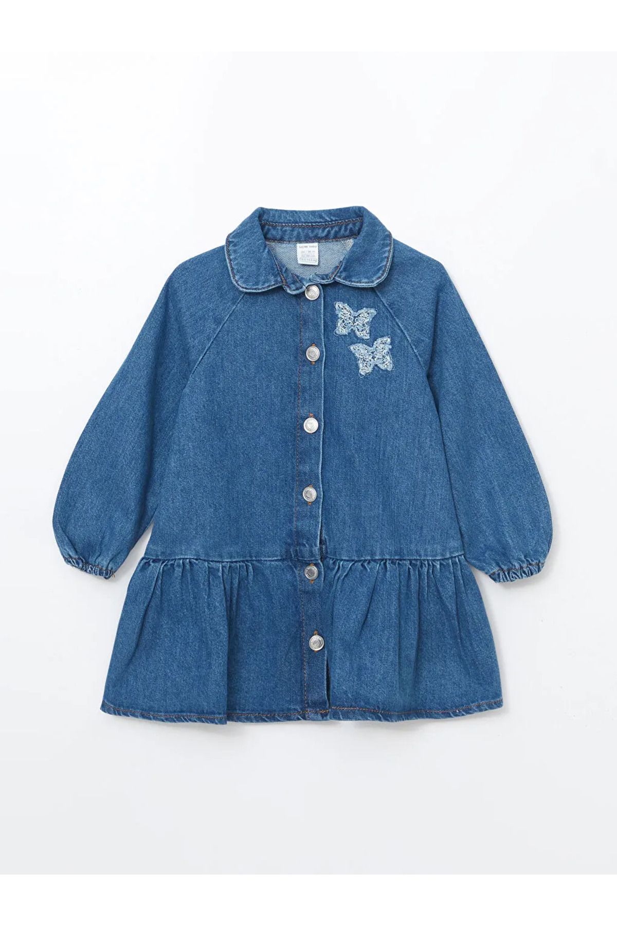 LC Waikiki-Lcw Baby Medium Indigo Rodeo Long Sleeve Embroidered Baby Girl Jean Dress 1