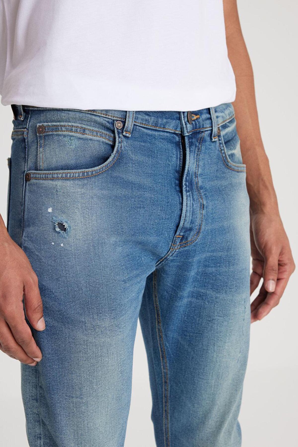 Lee  Slim Fit Dar Kesim Normal Bel Dar Paça Luke Mavi Jean Kot Pantolon - Görsel 6