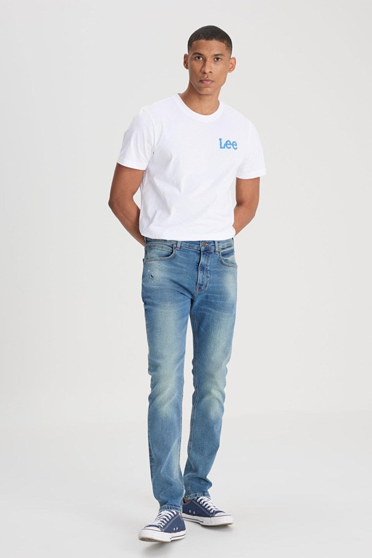Lee  Slim Fit Dar Kesim Normal Bel Dar Paça Luke Mavi Jean Kot Pantolon