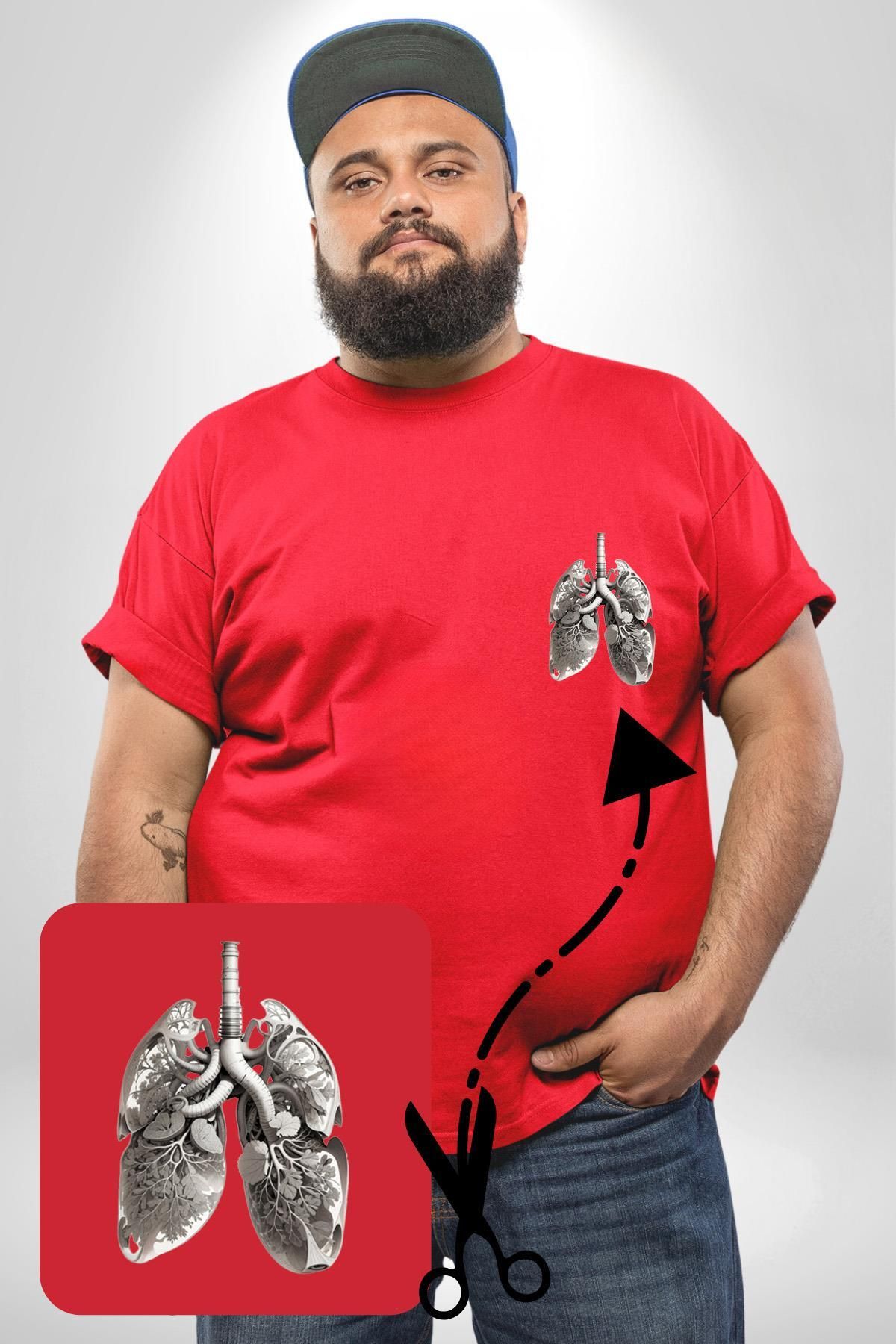 Angemiel-Red Large Size Floral Patterned Porcelain T-Shirt - Minimal Printed 4