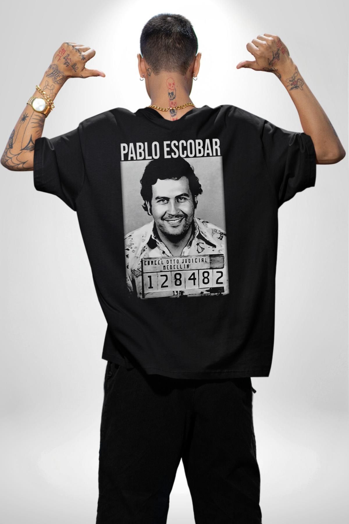 Angemiel-Tricou negru oversize din bumbac cu model Pablo Escobar - bărbați și femei 5