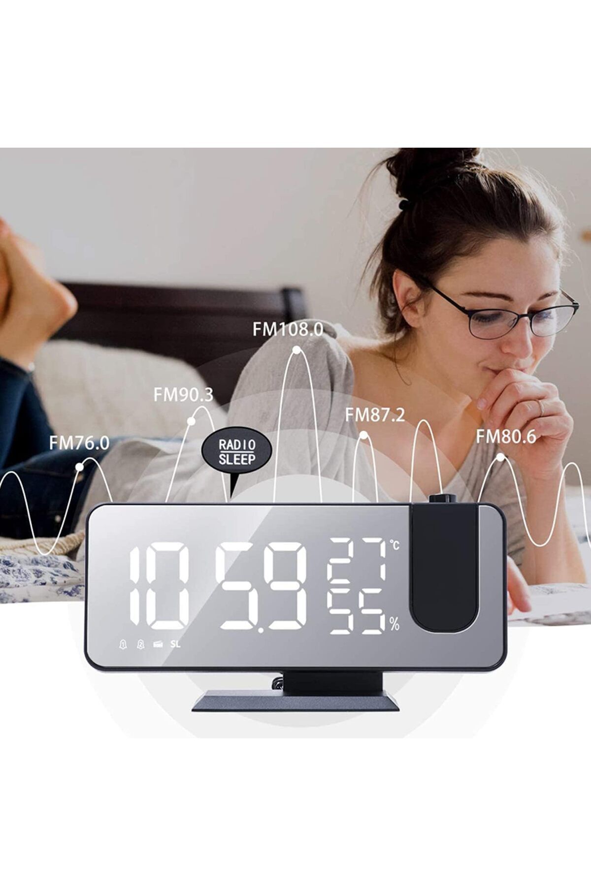 COOYA-Digital Ceiling Projection Alarm Clock,with USB Charger,Port Temperature & Humidity Display,Snooze 4
