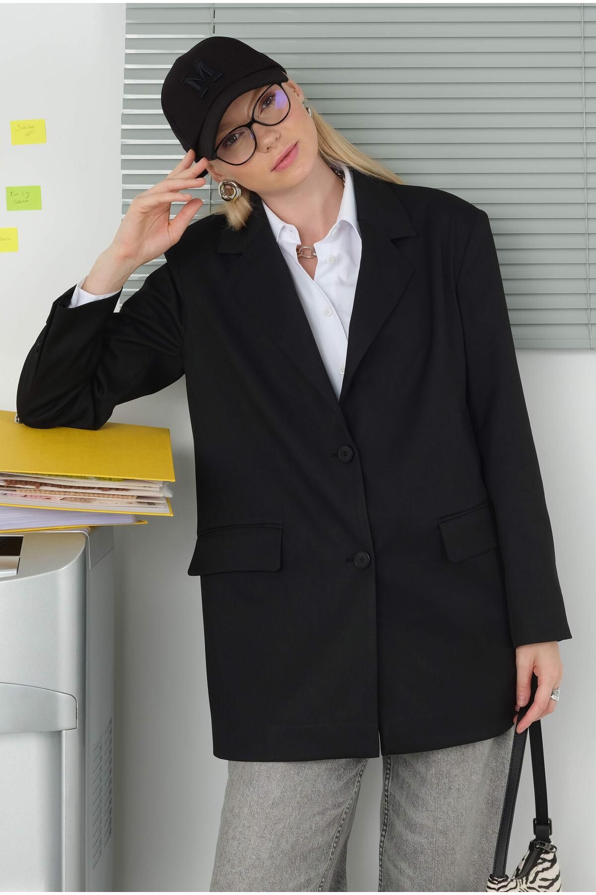 HEQA-Black Classic Blazer Jacket 4