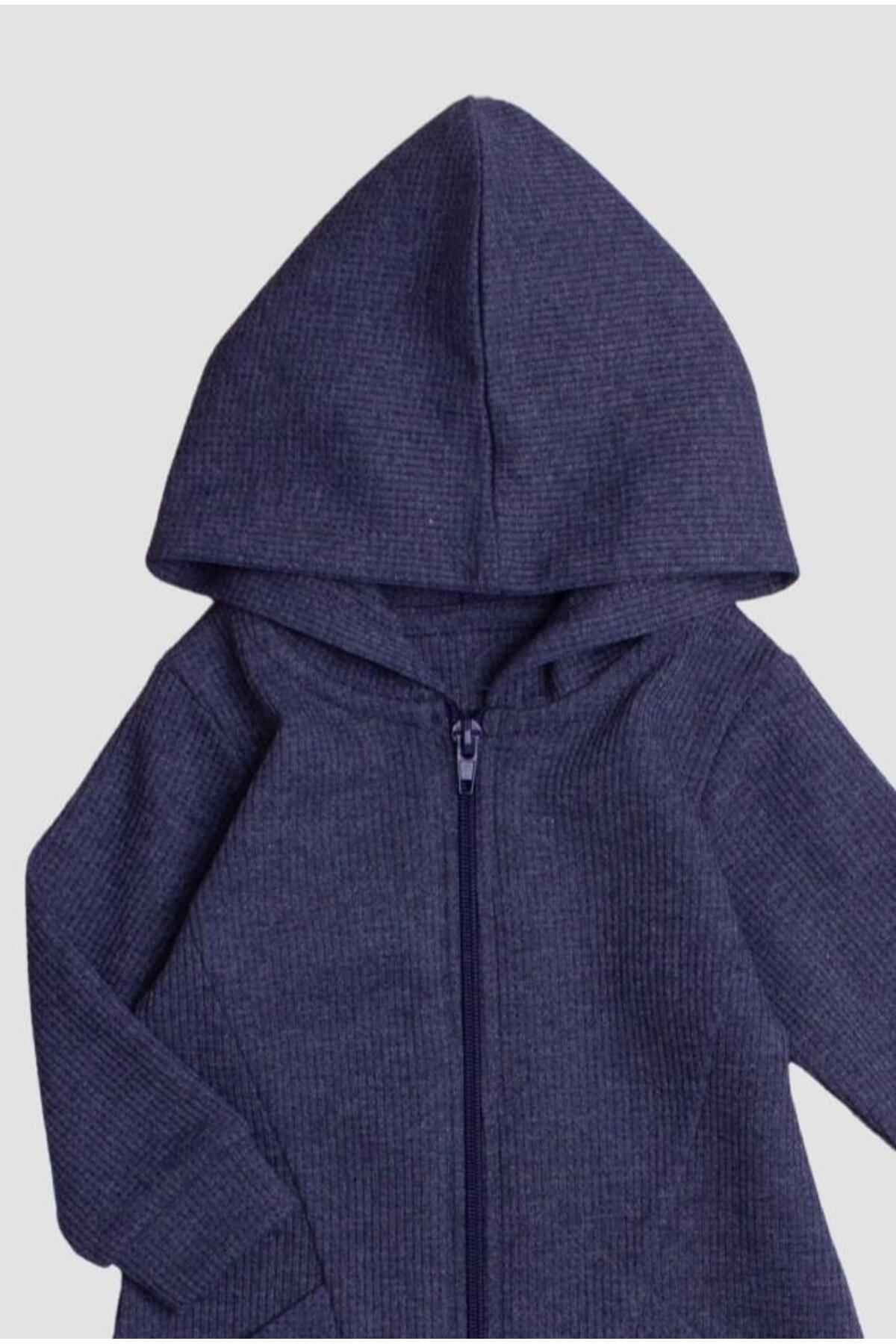 Chicsy Baby Waffle Görselli Tatlı Fermuar Kapamalı Cepli Kapüşonlu Pamuklu Bebek Tulum fotoğrafı 2 (önizleme)