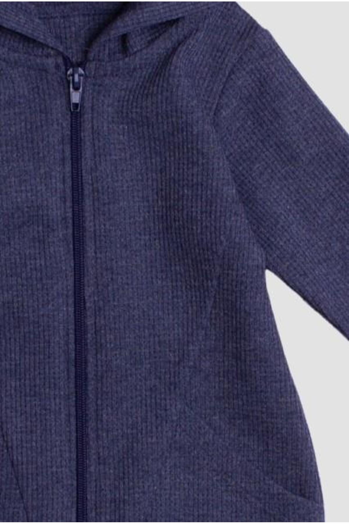 Chicsy Baby Waffle Görselli Tatlı Fermuar Kapamalı Cepli Kapüşonlu Pamuklu Bebek Tulum fotoğrafı 5 (önizleme)