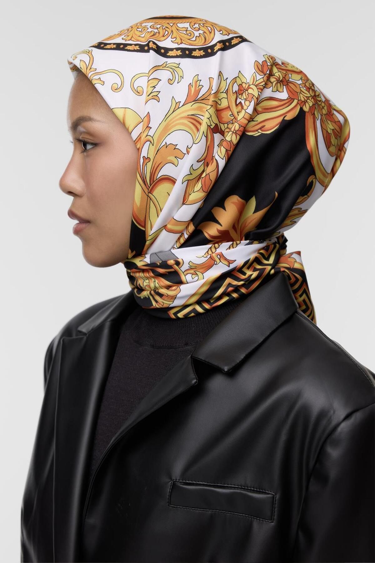 Qef-Silk Patterned Twill Scarf - Ema 4