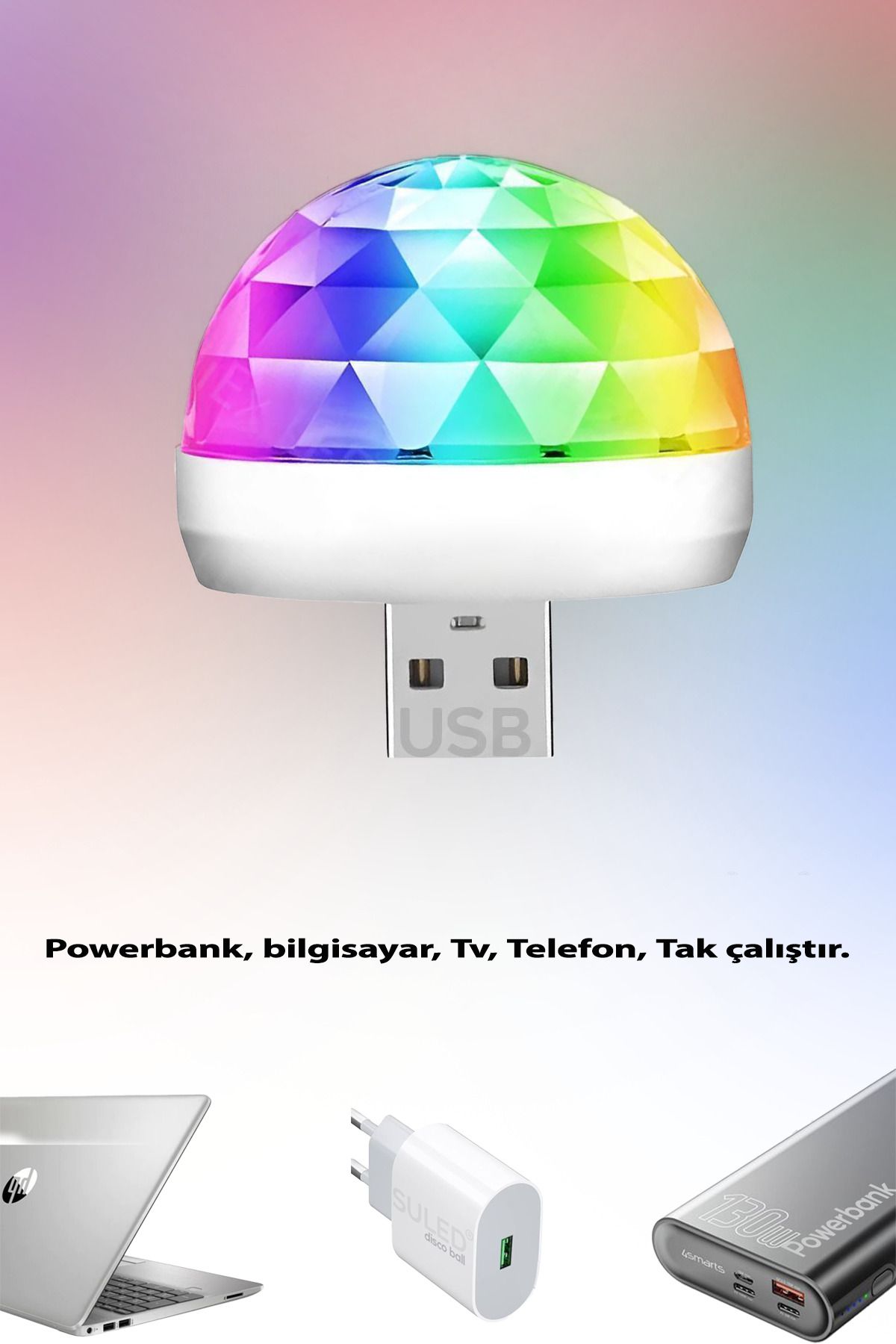 Araba Disco Topu Usb Girişli Mini Led Araç İçi Ambiyans Özel Gün Eğlence Aydınlatma Neon Işık Disko