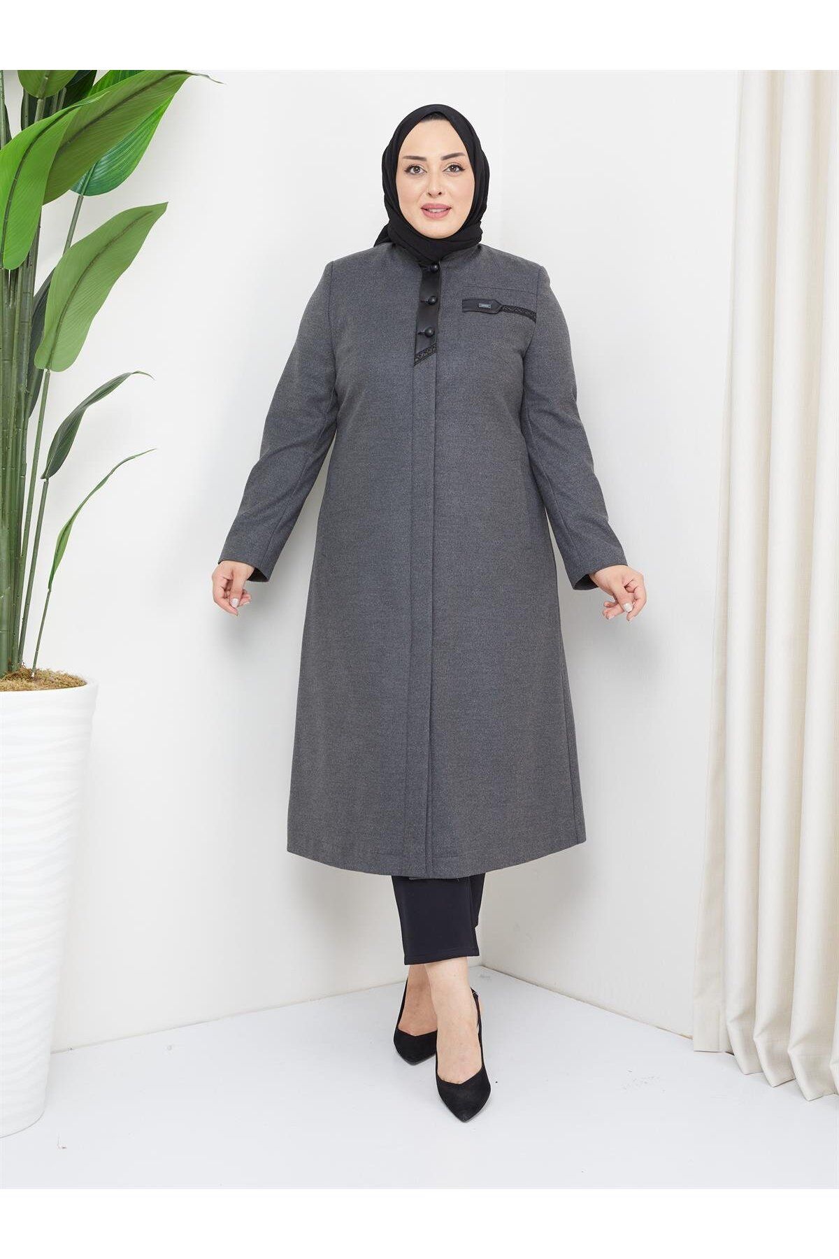 Doque-Plus Size Mother Thin Winter Stamped Women's Coat - 54021 5