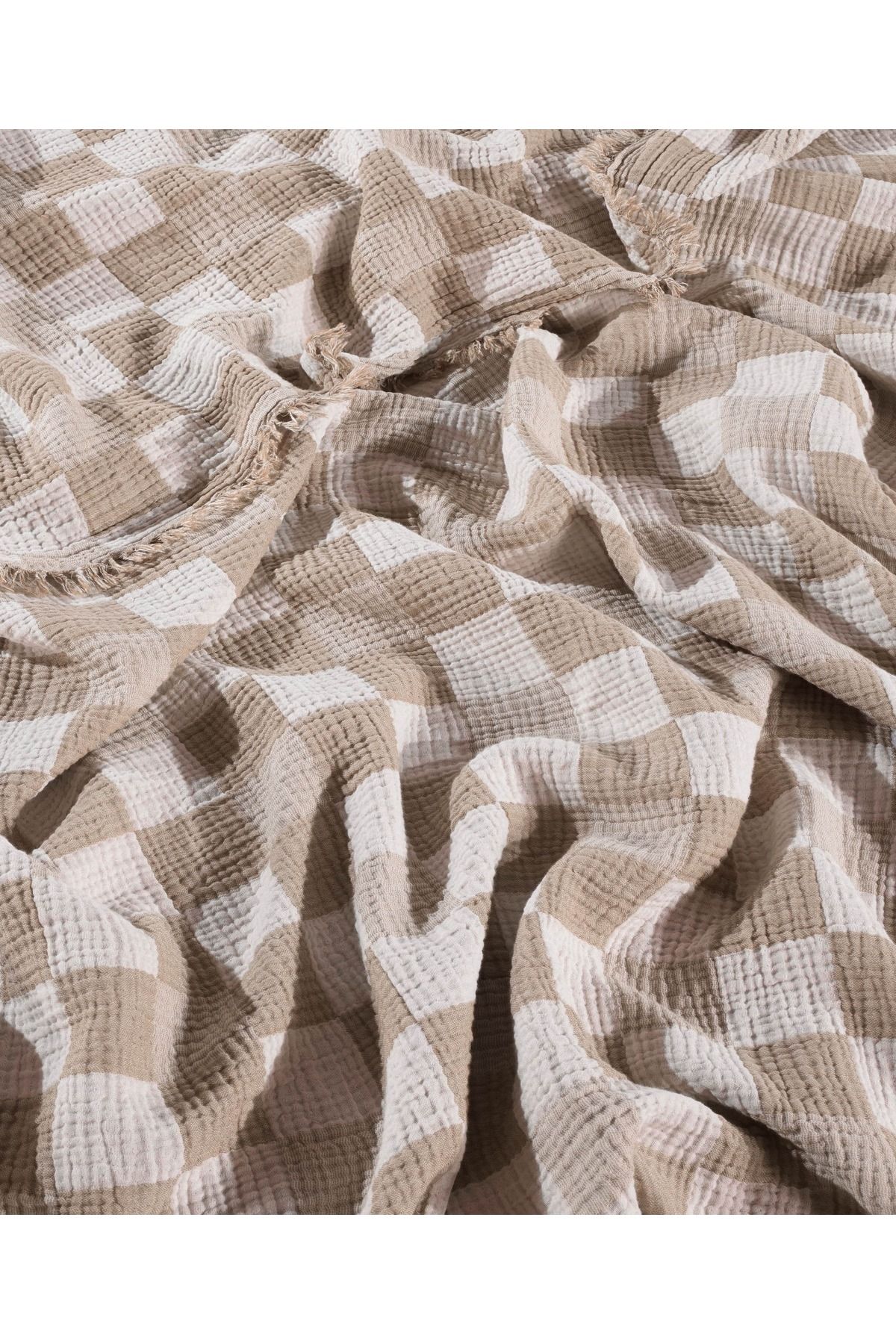 destinyhometex-Checkered Pattern 4 Layer Multi Muslin 100% Cotton Single Bedspread 160X240Cm 5