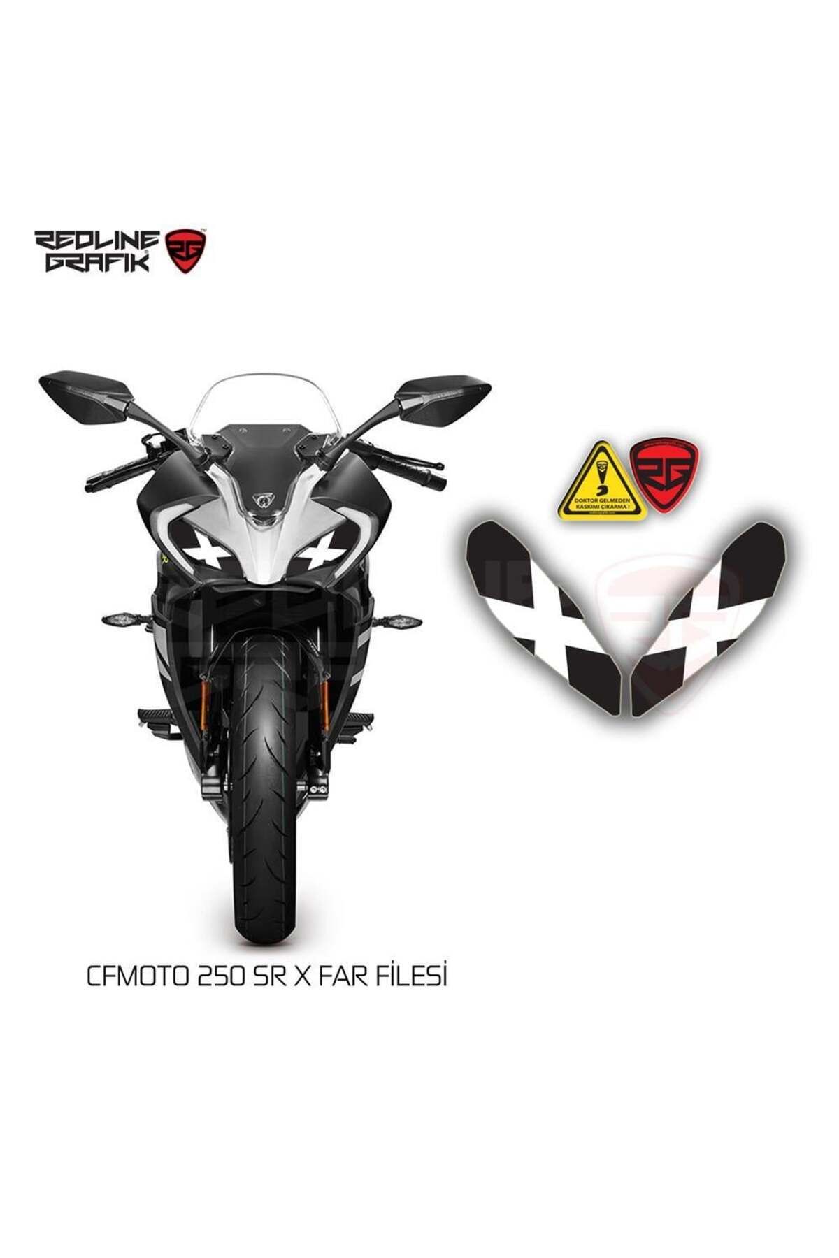 Redline Grafik CF MOTO 250 SR 2020 - 2023 UYUMLU FAR STİCKER X BEYAZ Redlinegrafik