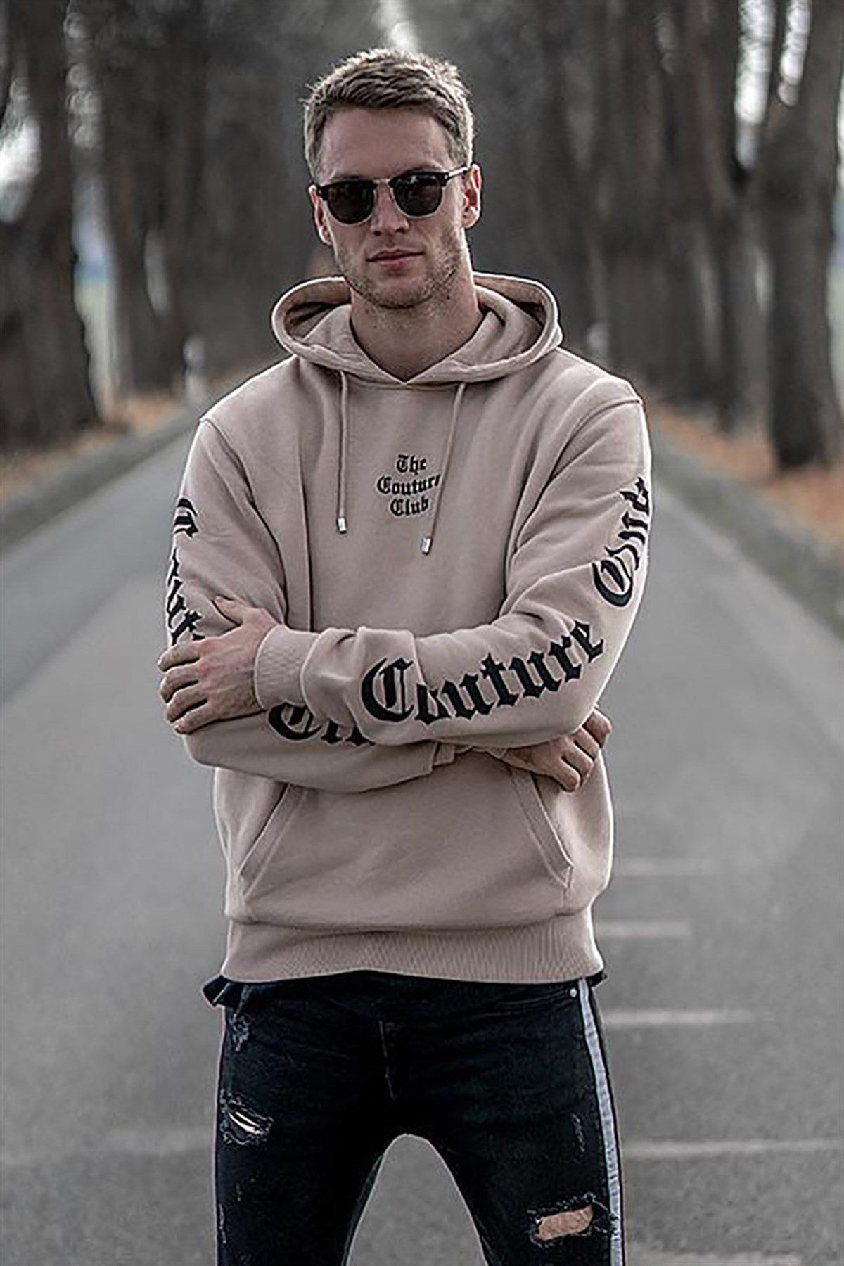 Madmext Camel Baskılı Kapşonlu Sweatshirt 2877