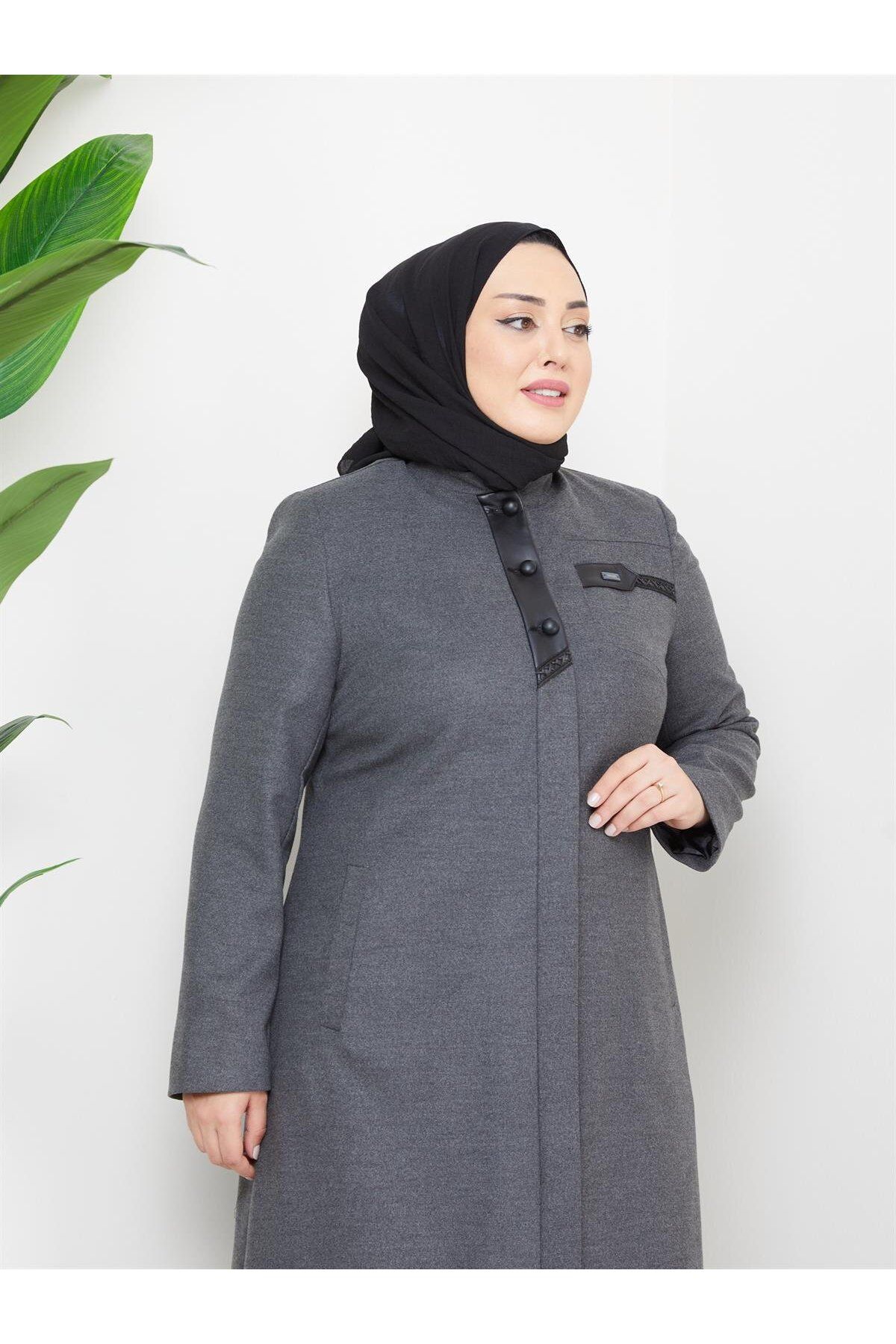 Doque-Plus Size Mother Thin Winter Stamped Women's Coat - 54021 3