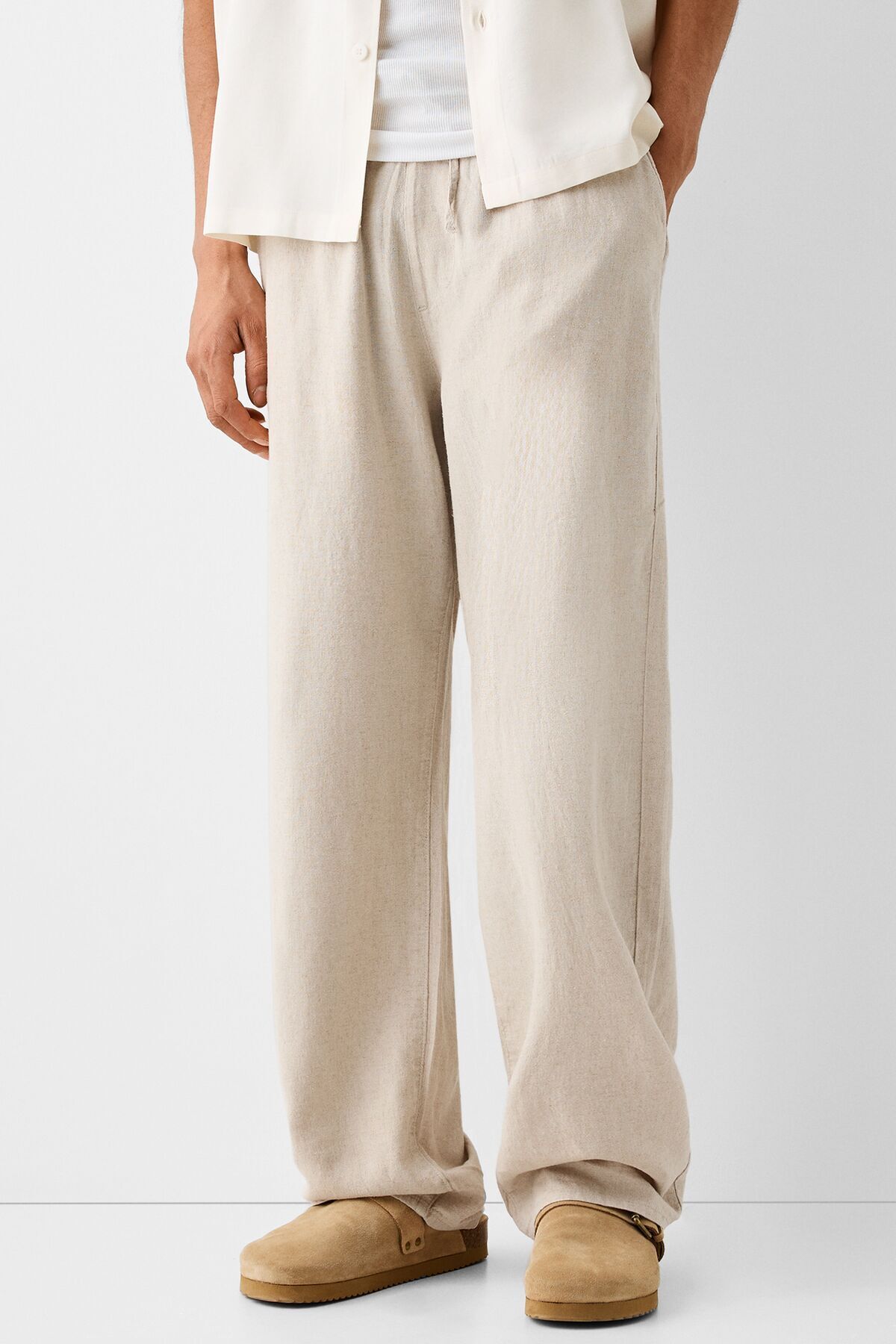 Bershka-Wide-leg joggers with linen 1