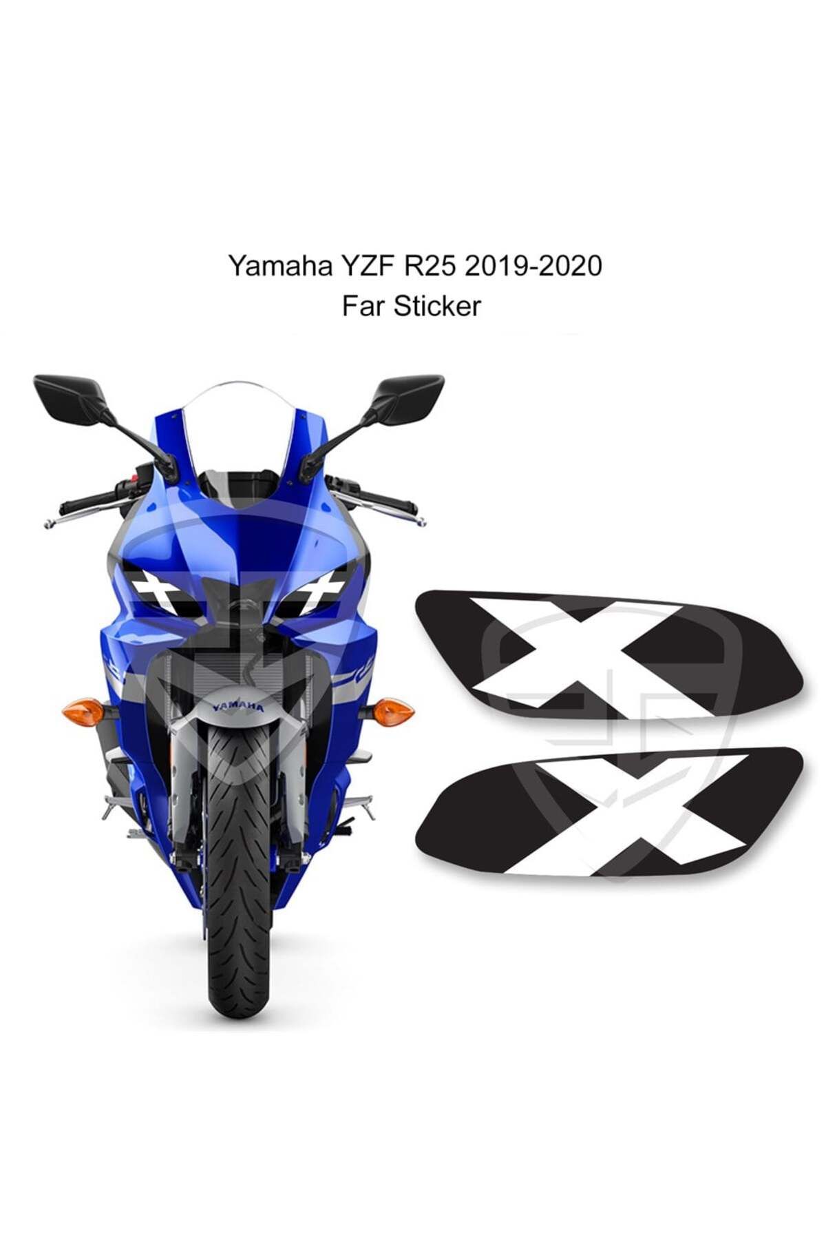 Redline Grafik Yamaha Yzf R25 2019-2020 X Siyah Beyaz Far Sticker Far Gözü Far Filesi