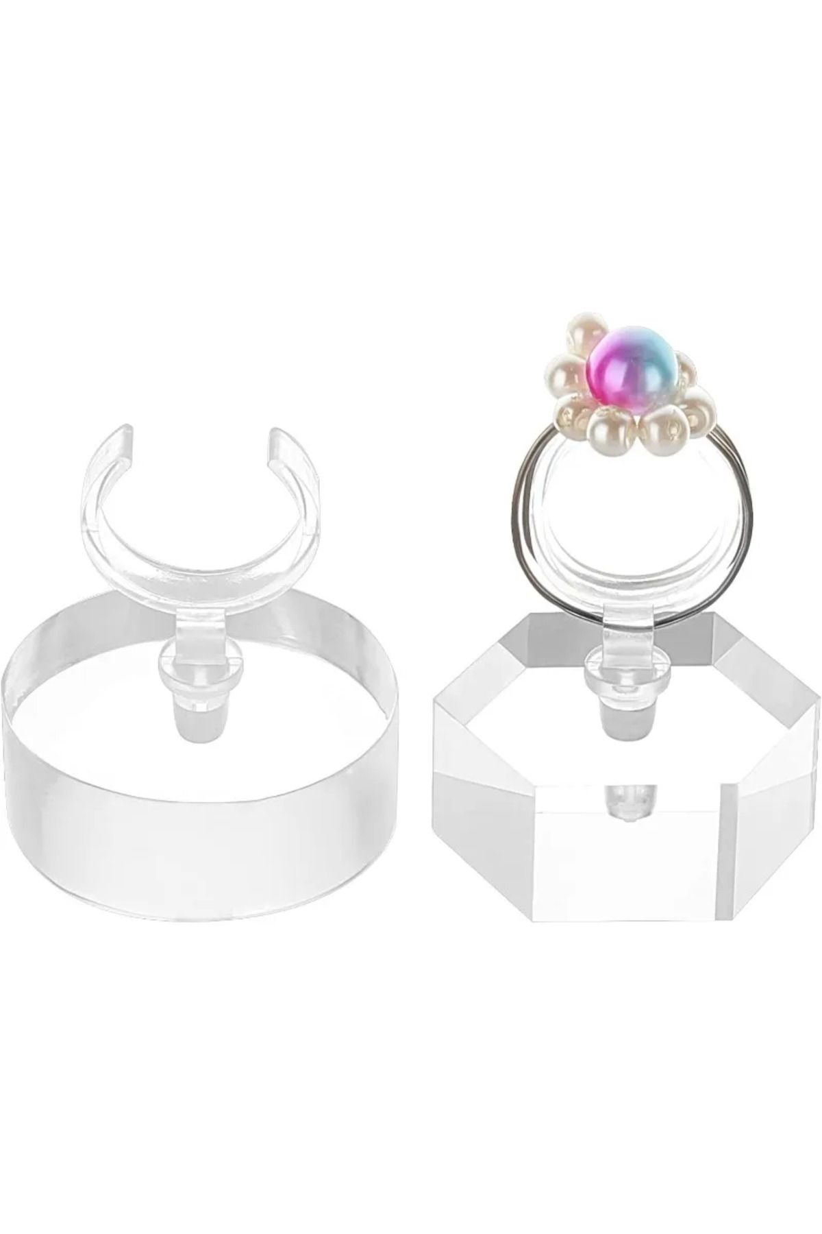 Choice-2Pcs Ring Holder Blocks Acrylic Ring Display Stand Ring Display Holder Clear Round/Hexagon Ring S... 2