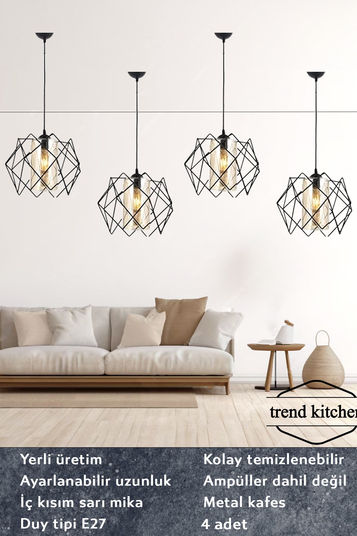 Trend Kitchen 4 Adet Koza One Glass Salon, Mutfak Mika Cam Avize