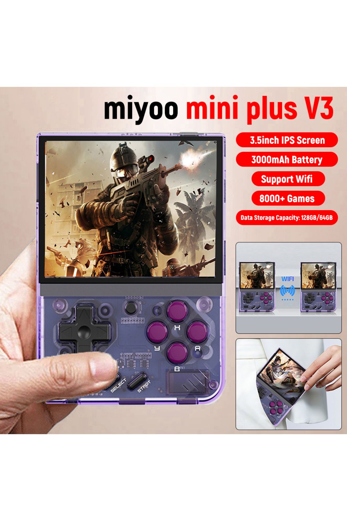 MIYOO-Mini Plus V3 Retro Handheld Game Console 3.5Inch IPS HD Screen 3000mAh WiFi 8000Games Linux... 2