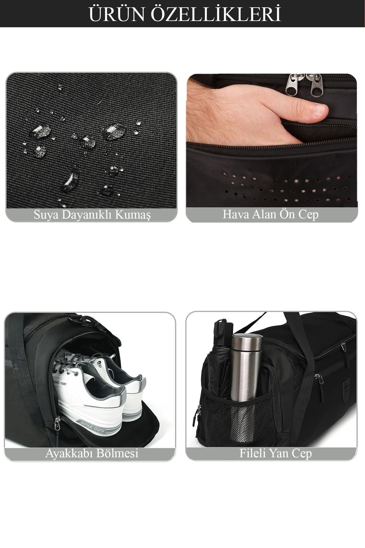 AVCA  Unisex Önü cepli Uzun Askılı Ayakkabı Bölmeli Geniş Hacimli Gym Fitness Spor Çantası Kabin Boy - Görsel 4