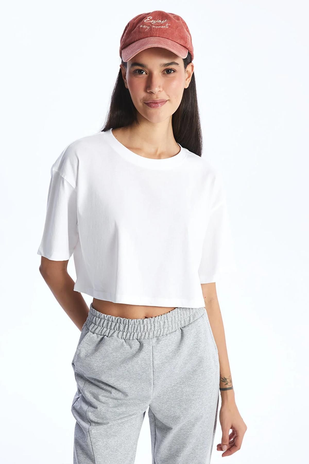 TENA-Tricou de damă, alb, cu gât crew, oversize, dintr-un singur jerseu 3