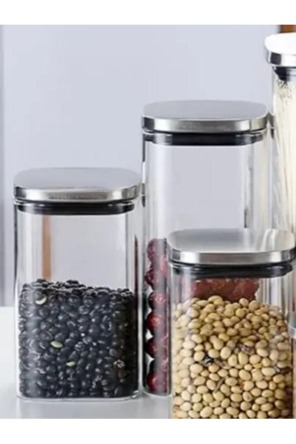 Kitchen Design Lab-8X8*15 cm Square Glass Jar -800 ml with Vacuum Chrome Lid, Spice Rack Storage Container 12 Pcs 4