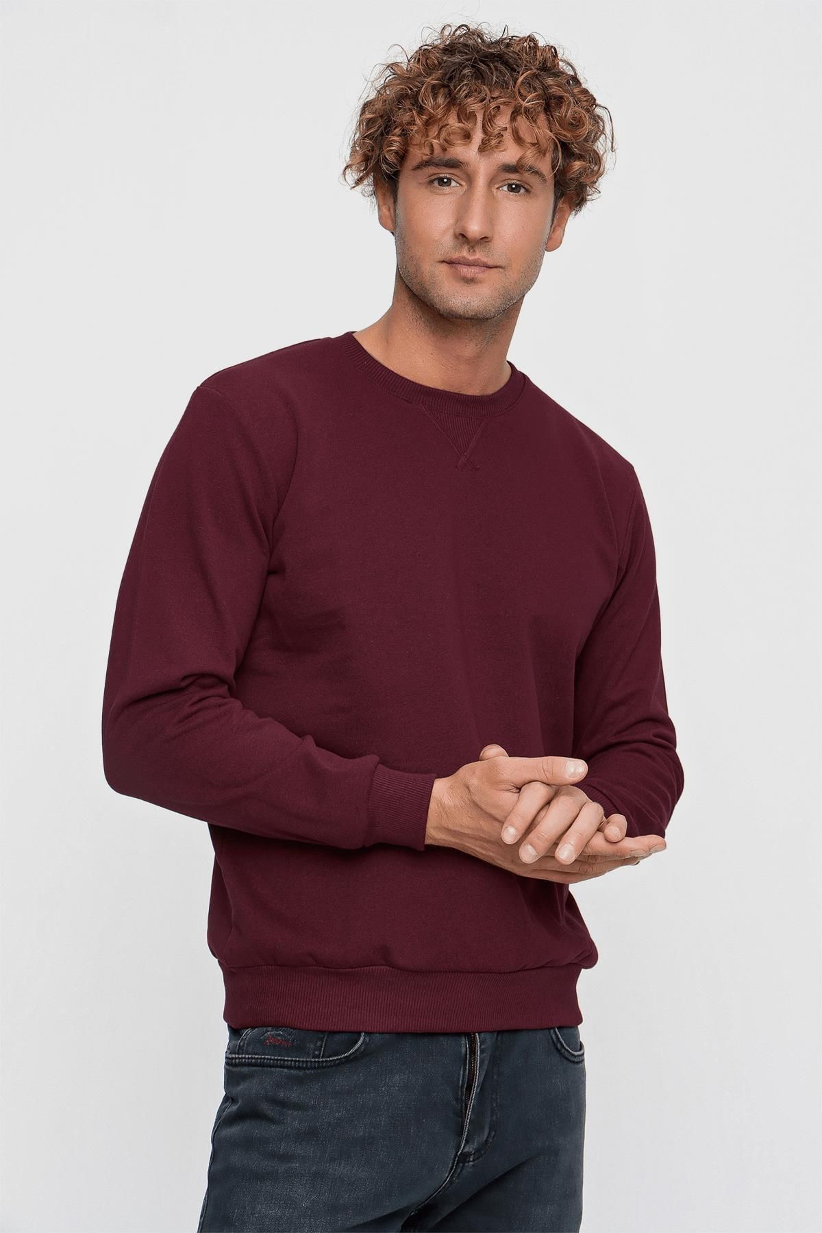 TENA-Pánska mikina Claret Red Crew Neck Basic – Three Strings (22-7781) 1