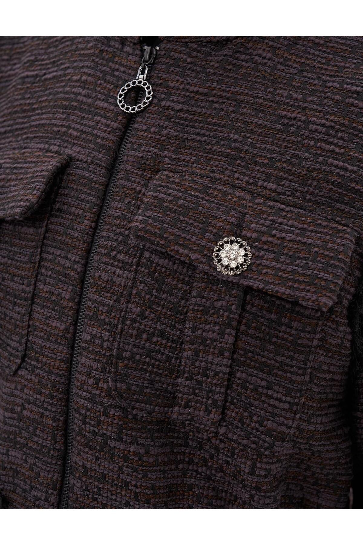 Kayra-Plum Color Button Detailed Tasseled Jacket 6