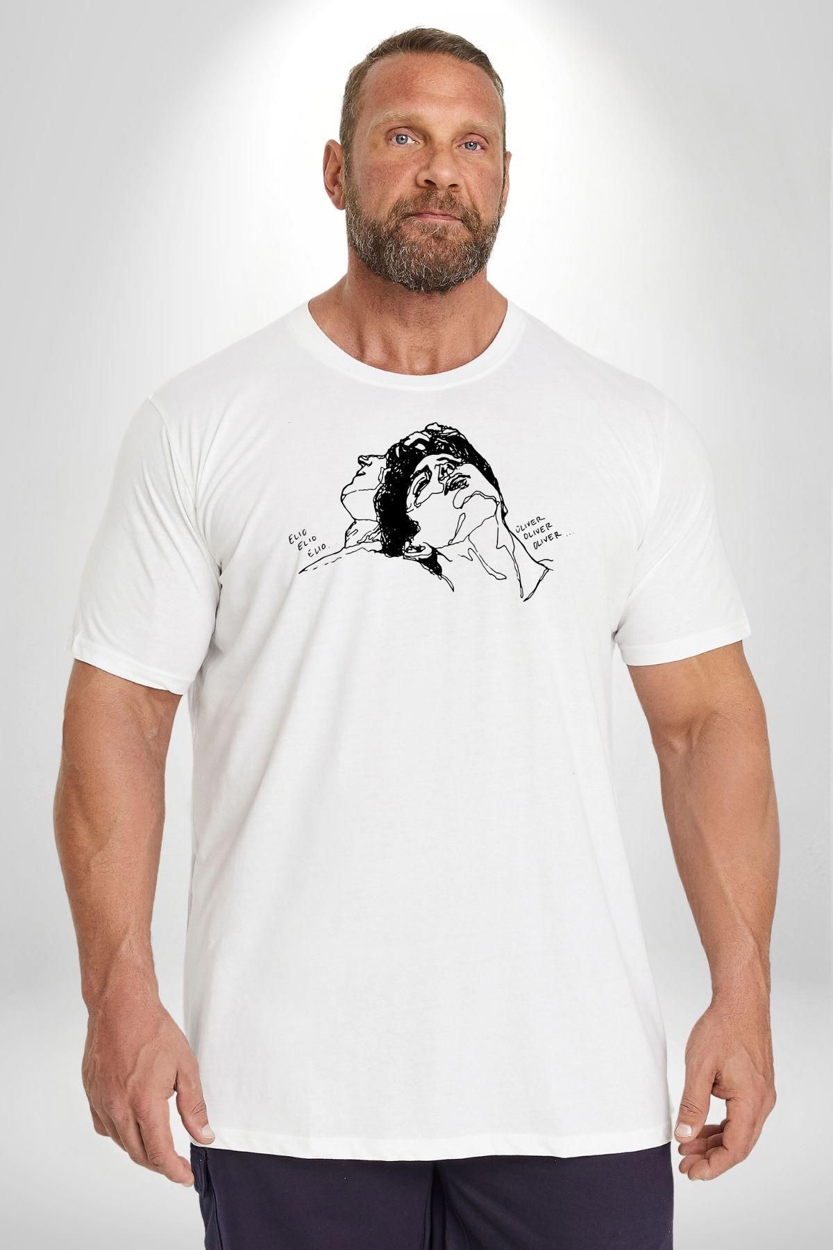 Angemiel-Elio and Oliver Call Me By Your Name - White Large Size Unisex Basic T-Shirt 3