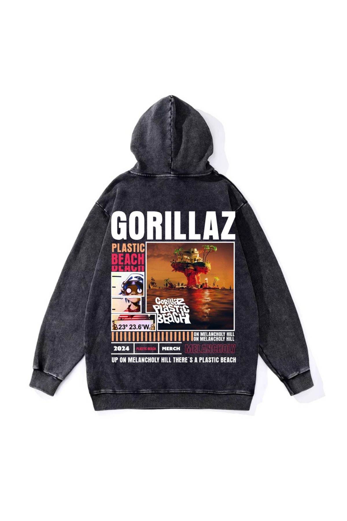 BAREM BUTİK Barem Butik  Yıkamalı Gorillaz Vintage Kapüşonlu Sweatshirt