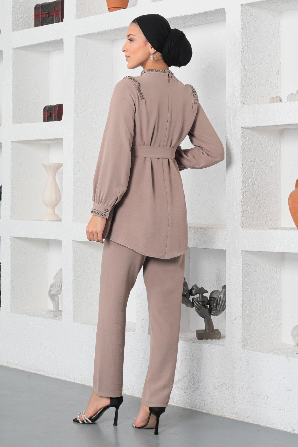Modamihram-Stone Detailed Suit Mink 18800 5