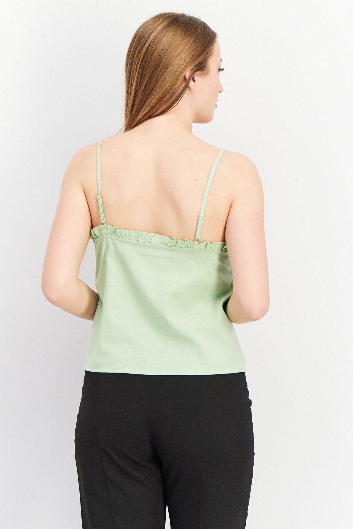 Asos Design-Women V Neck Sleeveless Plain Crop Top, Green 4