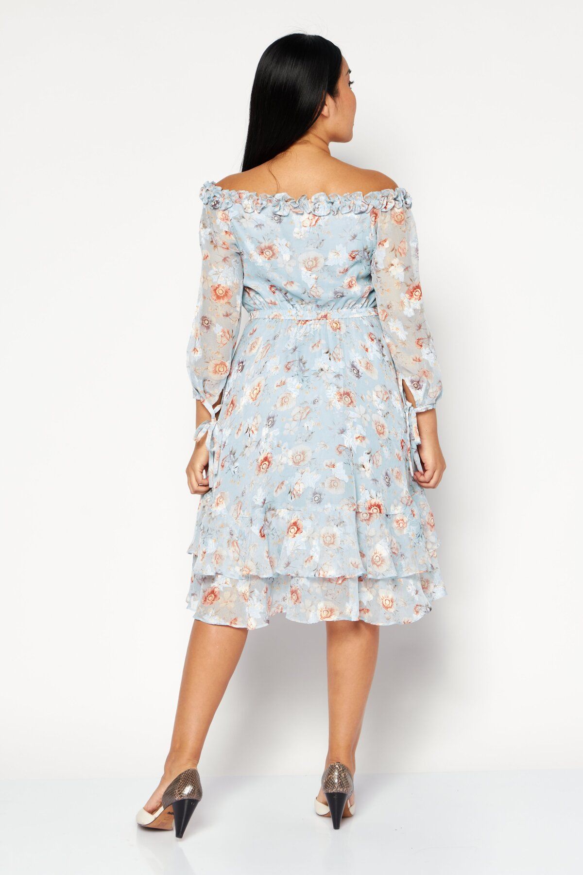 Vero Moda-Women Floral Pattern Midi Dress, Cruise Blue 4