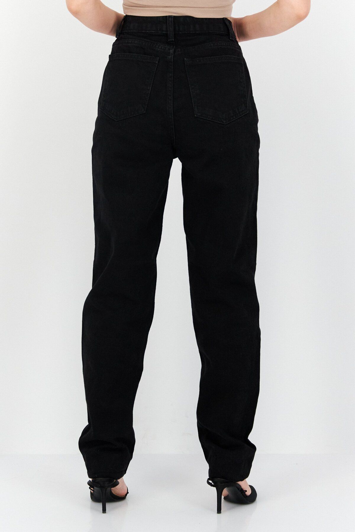 Asos Design-Women Regular Fit Plain Tapered Jeans, Black 4