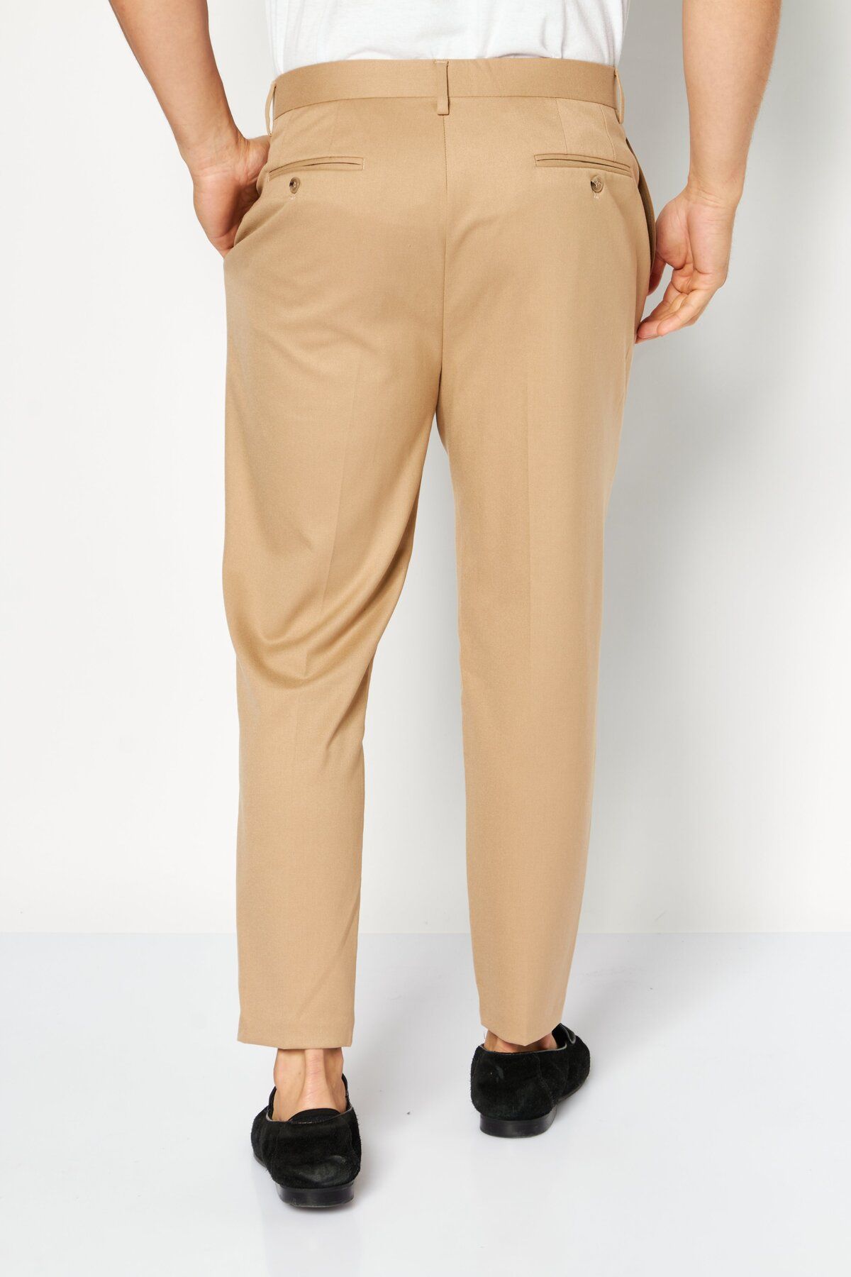 Asos Design-Men Tapered Fit Plain Dress Pants, Tan 4