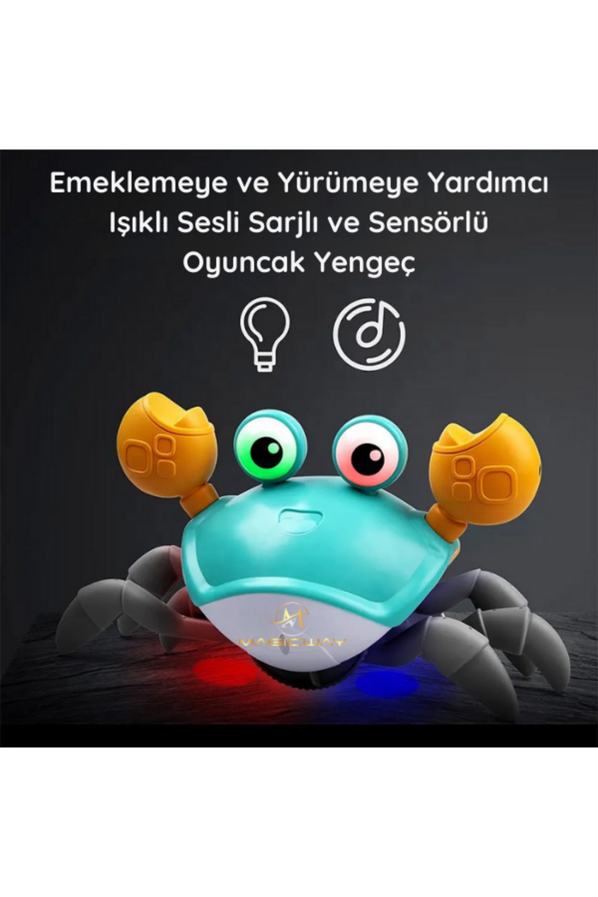 Magicway Işıklı Sesli Şarjlı Oyuncak Yengeç Emeklemeye Yürümeye Yardımcı Sensörlü Süper Yengeç