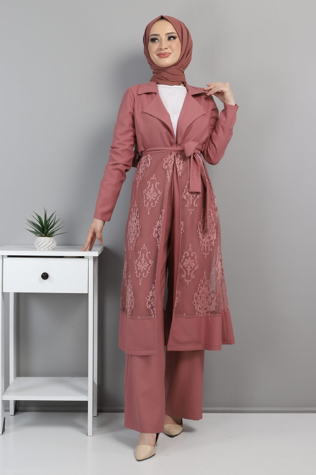 Modamihram-Spitzenanzug Dusty Rose 8543 3