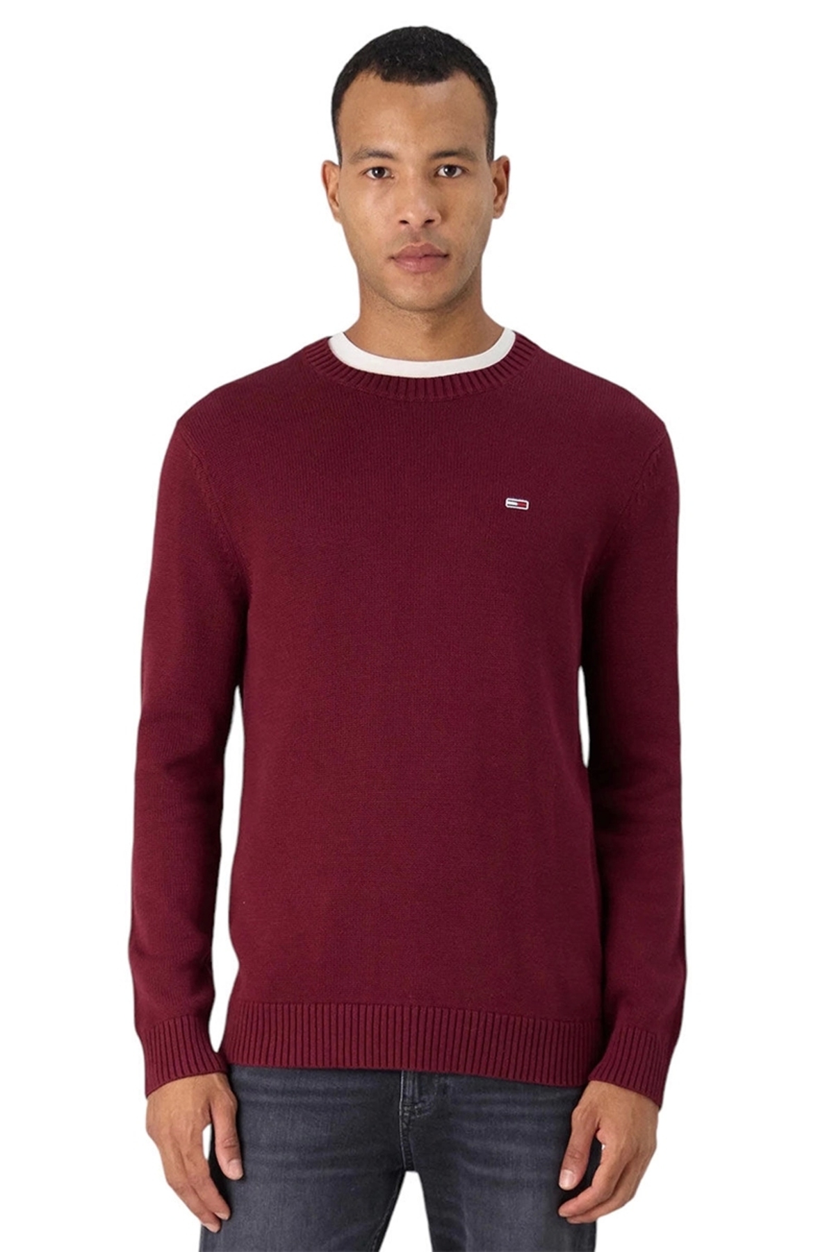 تامی هیلفیگر ژاکت مردانه یقه گرد Tjm Slim Essentials مدل زرشکی Dm0dm18370vlp