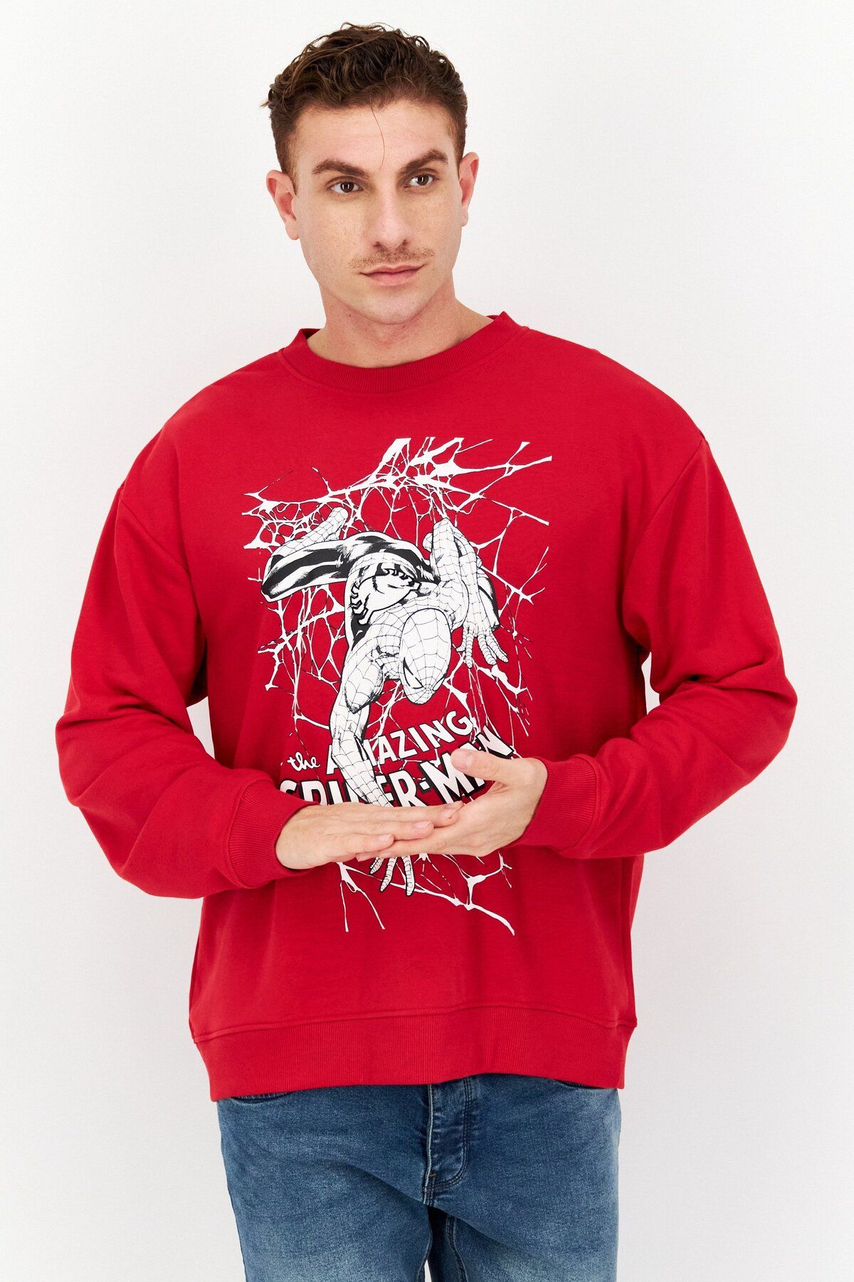 Marvel-Men Crew Neck Long Sleeve Graphic Print Sweatshirt, Red 1