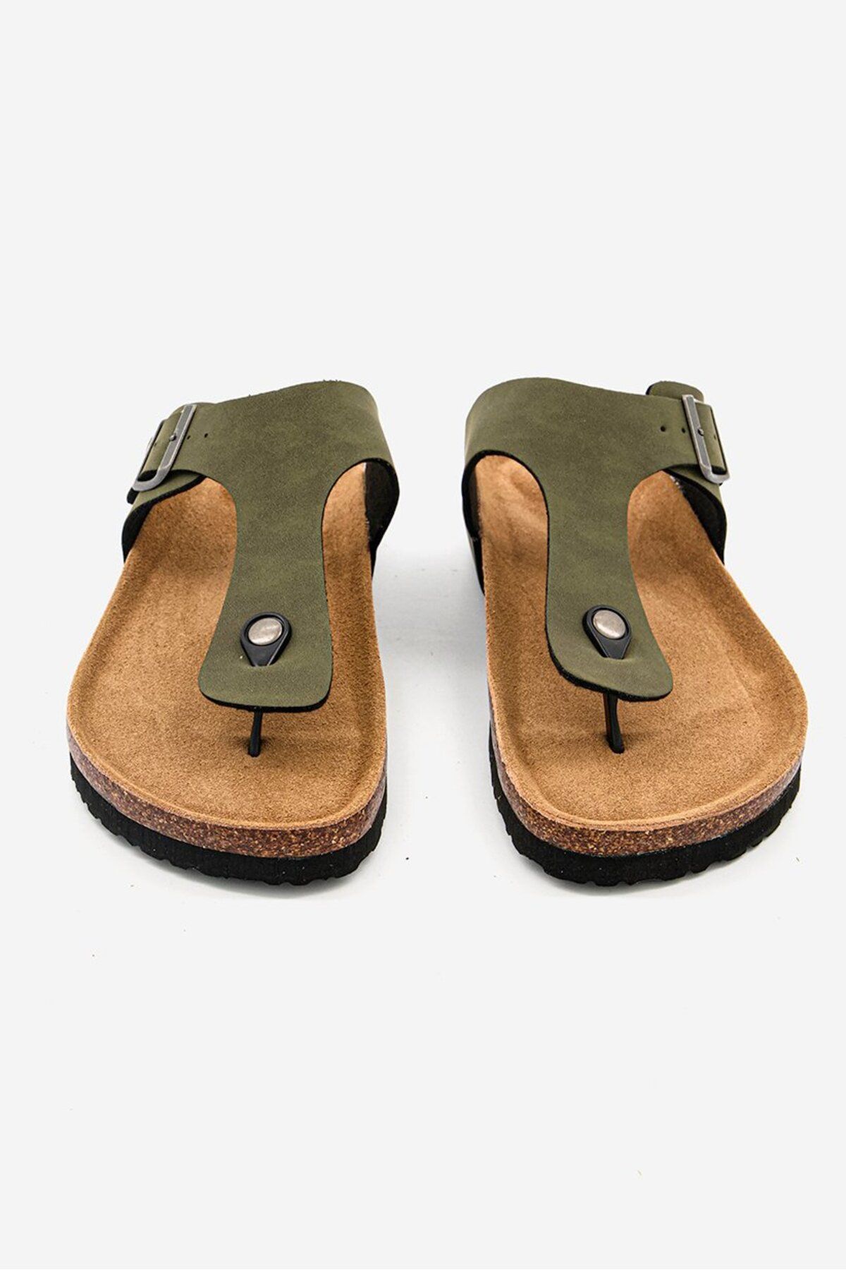 Tahari-Men Slip On Synthetic Leather Cork Sandals, Green/Khaki 3