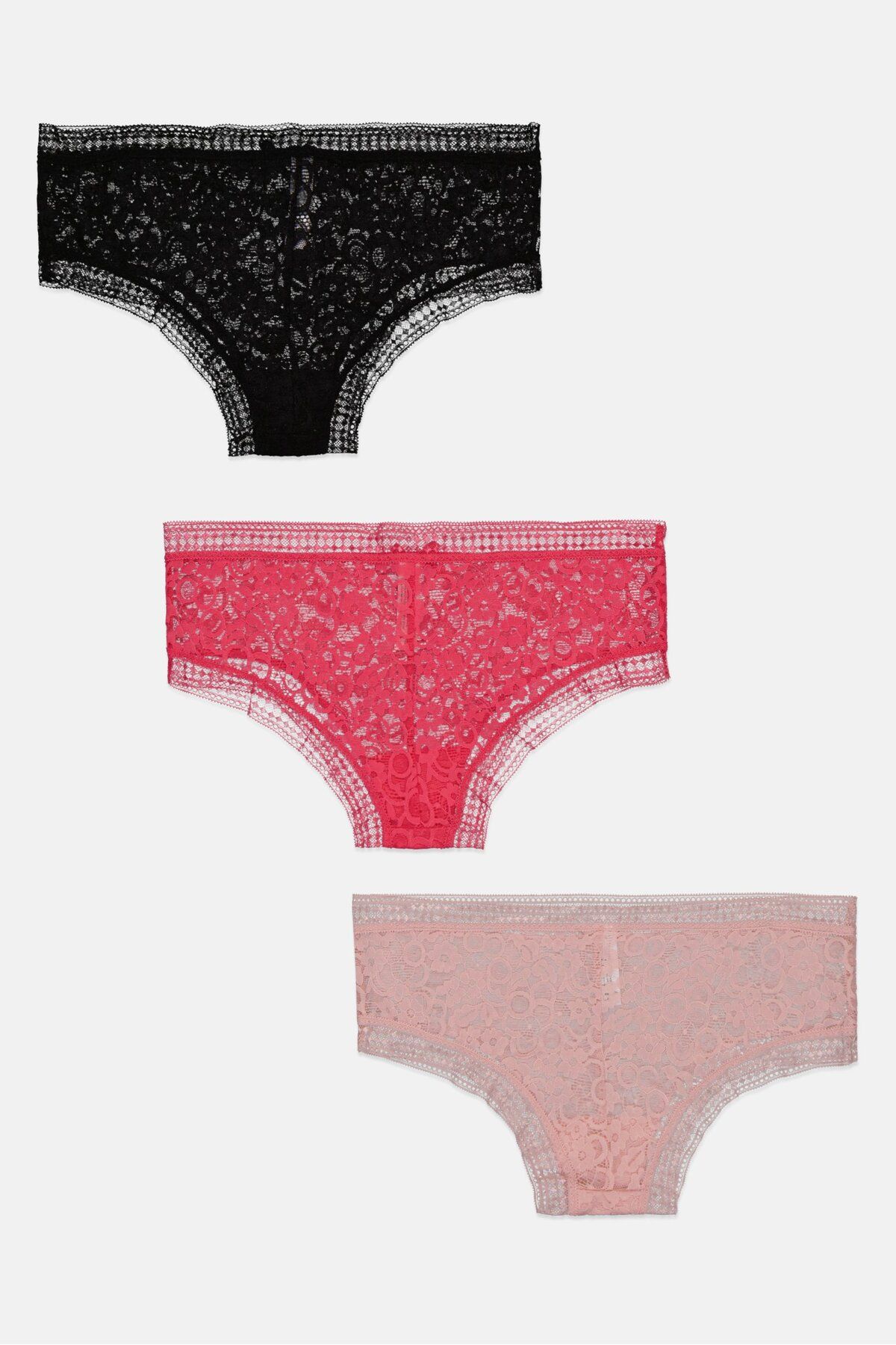 French Affair-Women 3 Pieces Textured Panty, Black/Blush/Dark Pink 2