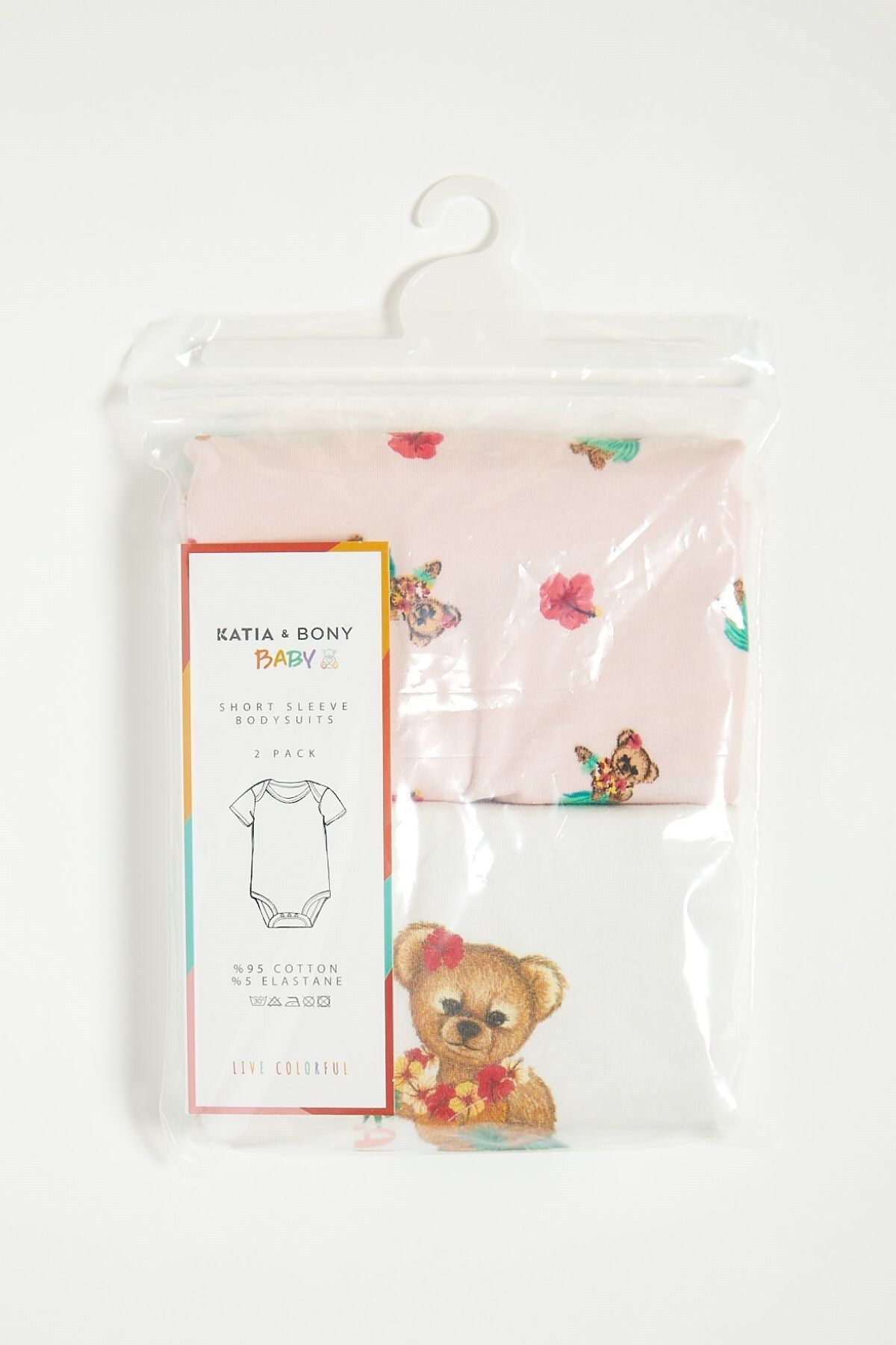 Katia&Bony-Aloha Bear Patterned Baby Bodysuit - Pack of 2, Ecru 2